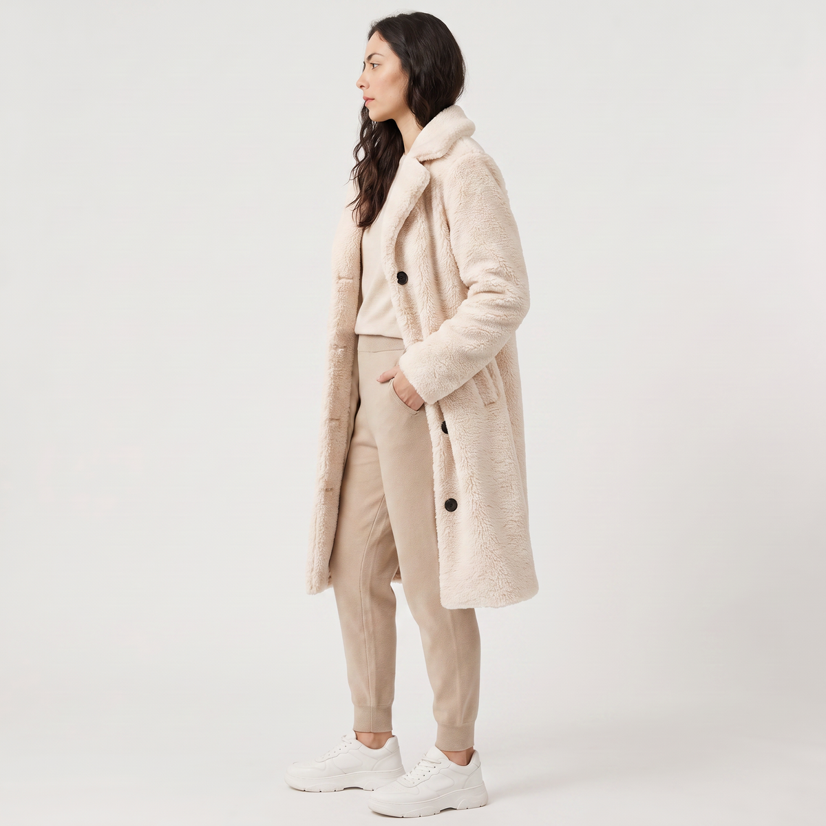 Manteau long teddy à revers crantés — Amielle Paris — vue 5