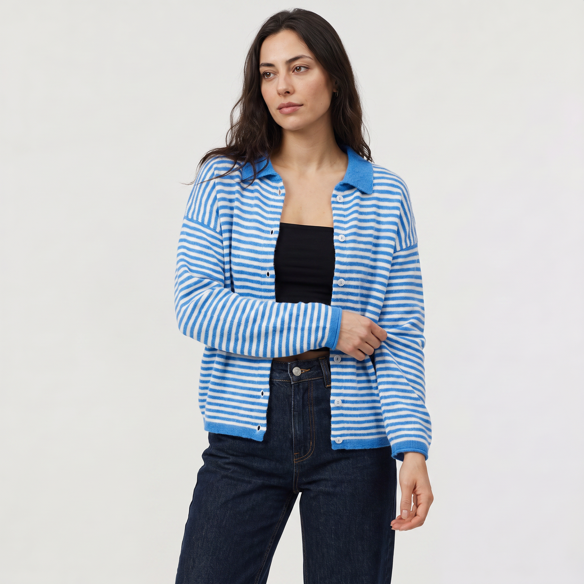 Cardigan rayé ample à col et boutons — Amielle Paris — vue 9