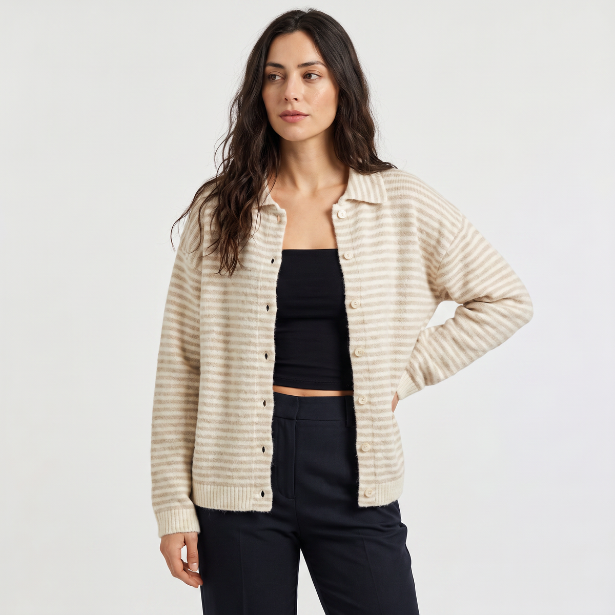 Cardigan rayé ample à col et boutons — Amielle Paris — vue 12