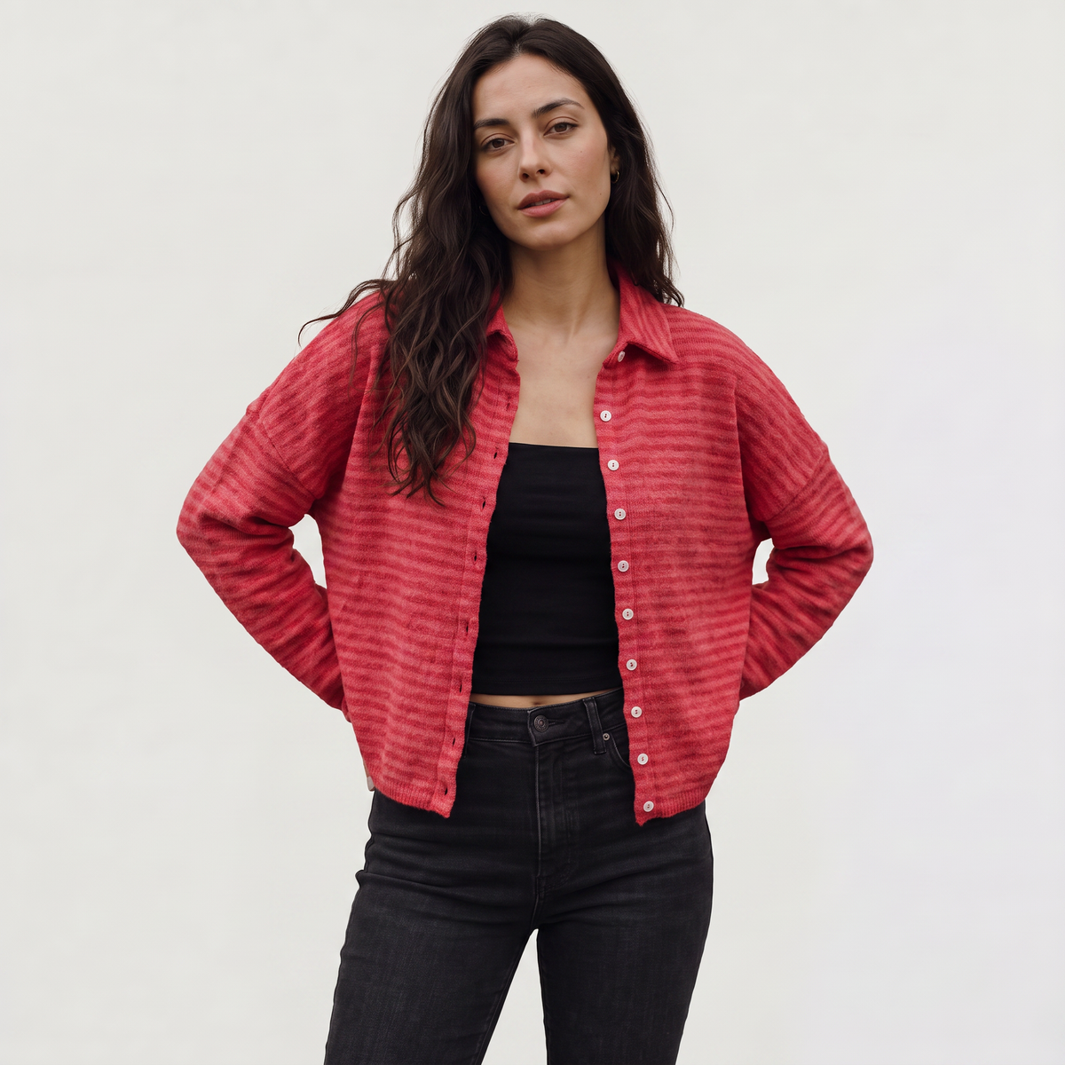 Cardigan rayé ample à col et boutons — Amielle Paris — vue 13