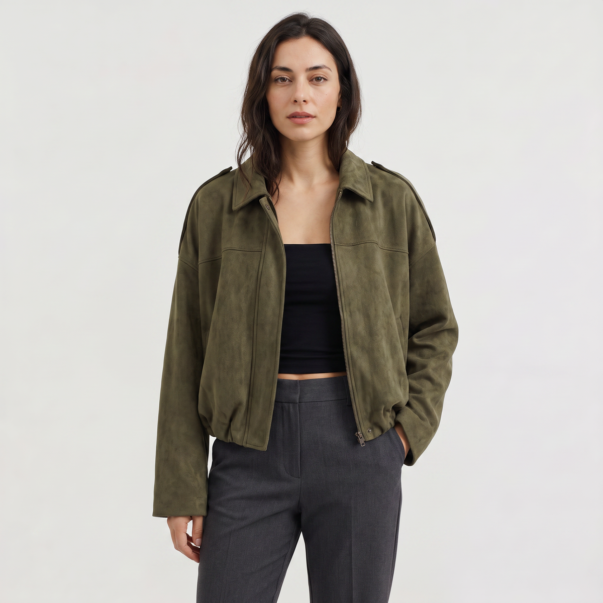 Blouson bomber ample effet daim à col rabattu — Amielle Paris — vue 1