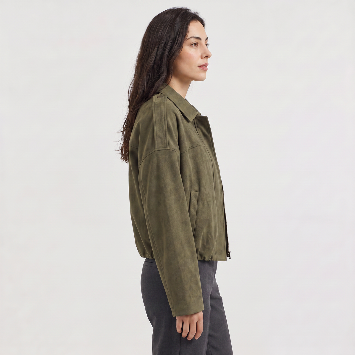 Blouson bomber ample effet daim à col rabattu — Amielle Paris — vue 4