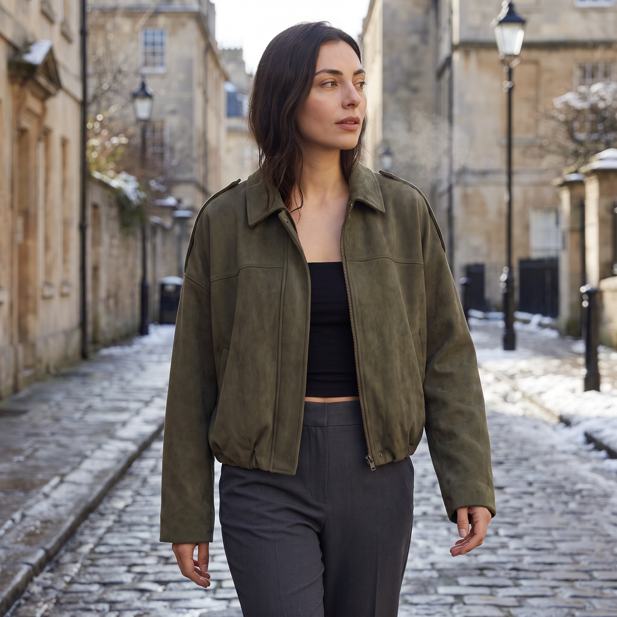 Blouson bomber ample effet daim à col rabattu — Amielle Paris — vue 2