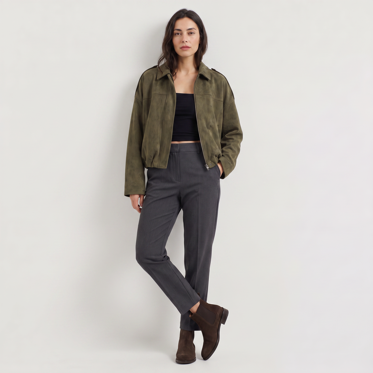 Blouson bomber ample effet daim à col rabattu — Amielle Paris — vue 5