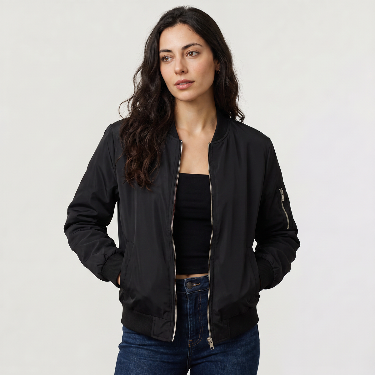 Bomber zippé à bords côtelés contrastants — Amielle Paris — vue 9