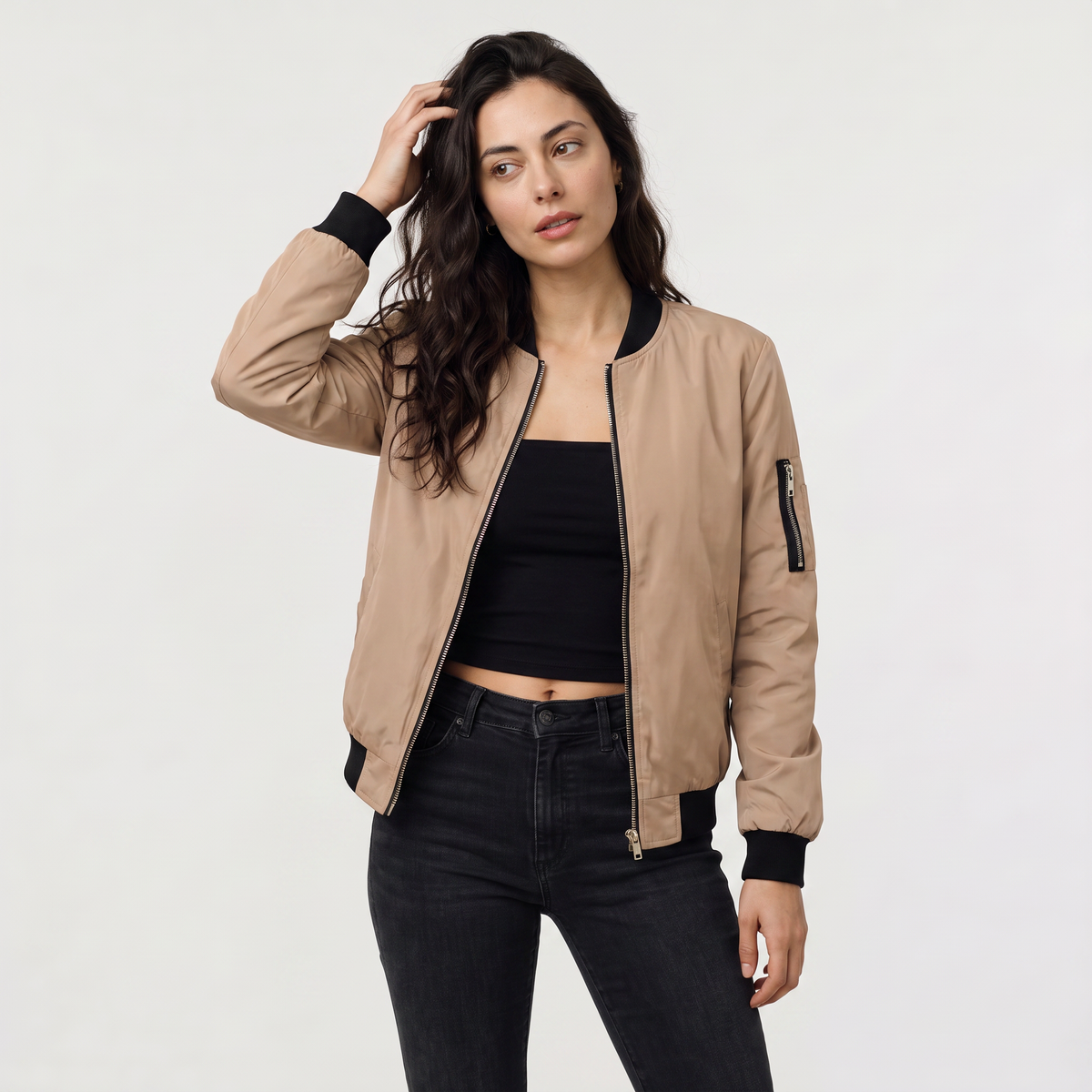 Bomber zippé à bords côtelés contrastants — Amielle Paris — vue 8