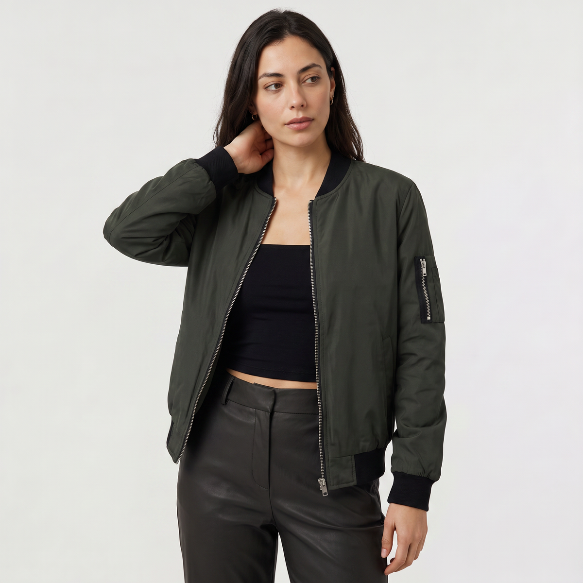 Bomber zippé à bords côtelés contrastants — Amielle Paris — vue 10