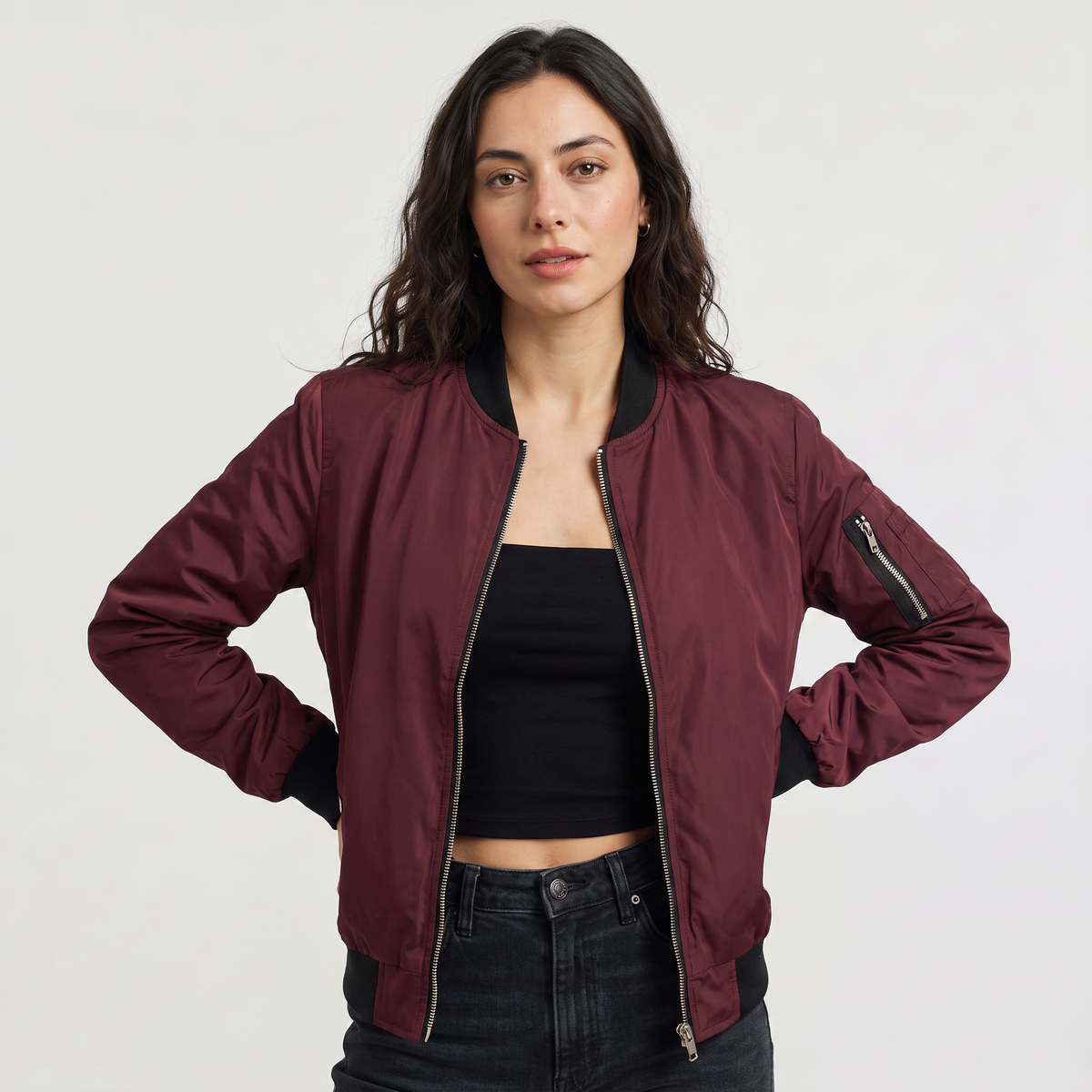 Bomber zippé à bords côtelés contrastants — Amielle Paris — vue 1