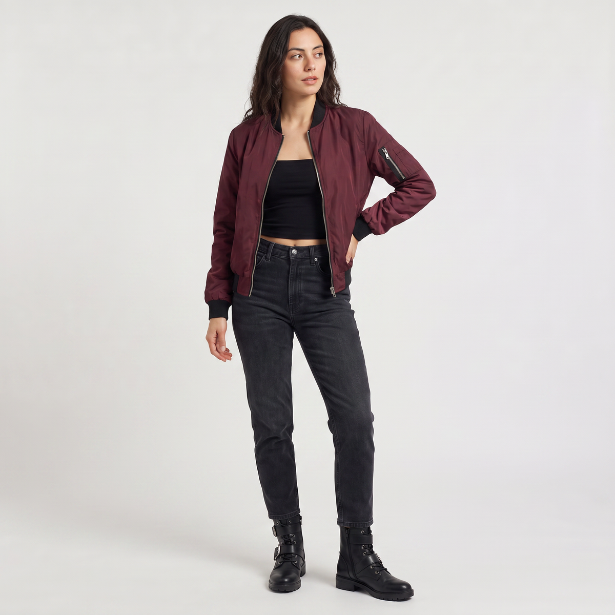 Bomber zippé à bords côtelés contrastants — Amielle Paris — vue 3