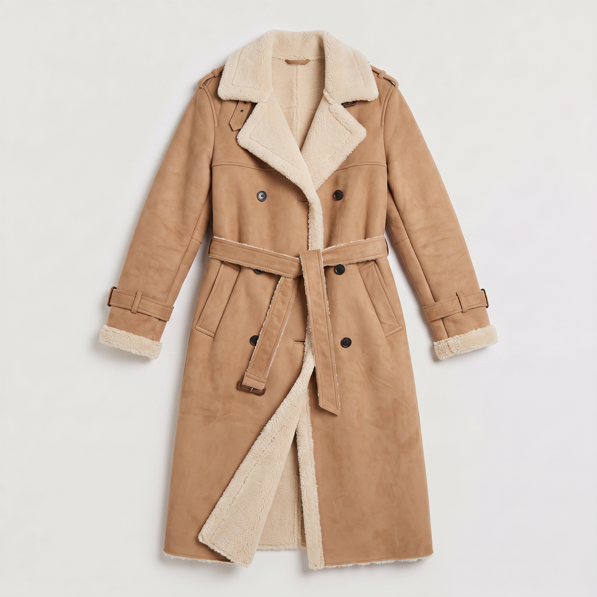 Manteau aviateur long ceinturé à bordures sherpa — Amielle Paris — vue 7