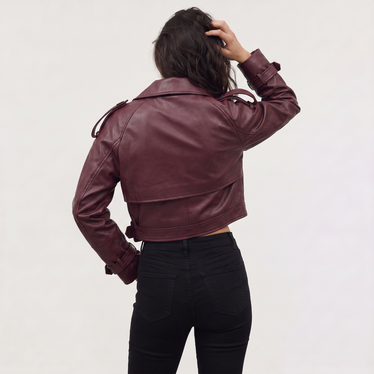 Trench court croisé en cuir avec ceinture — Amielle Paris — vue 4