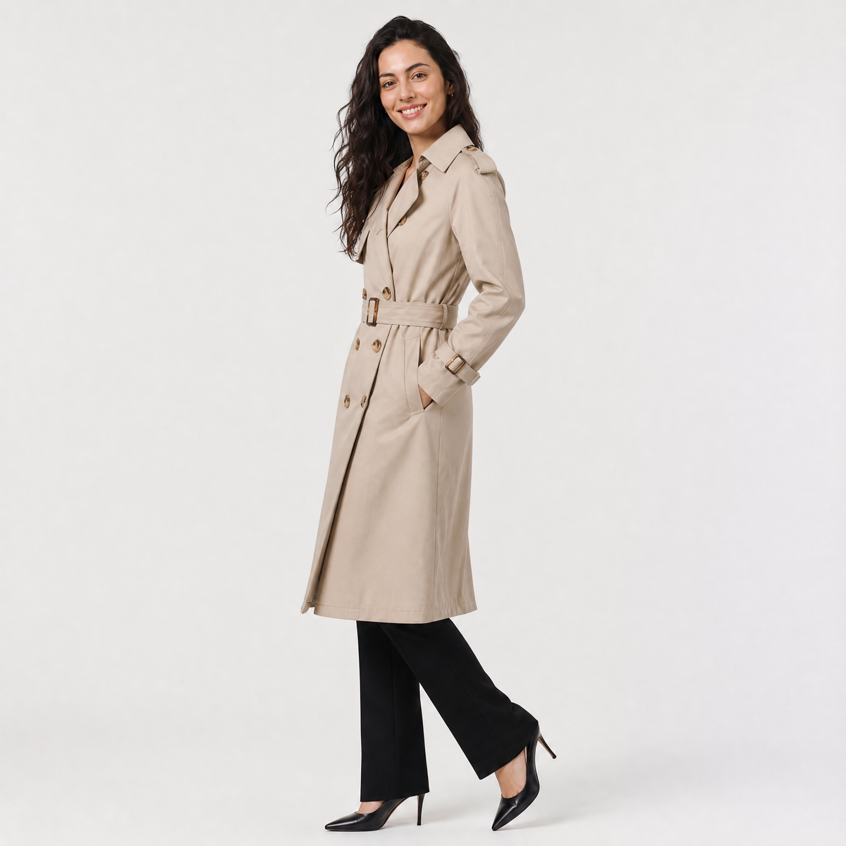 Trench mi-long ceinturé à grands revers — Amielle Paris — vue 3