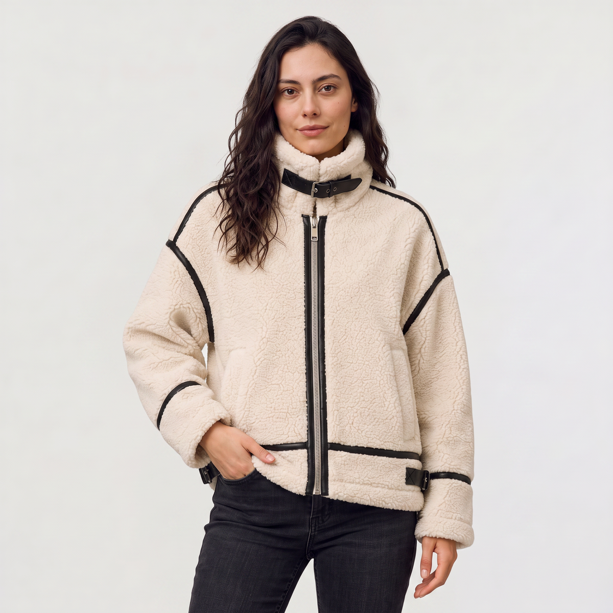 Veste teddy zippée à finitions contrastées — Amielle Paris — vue 1
