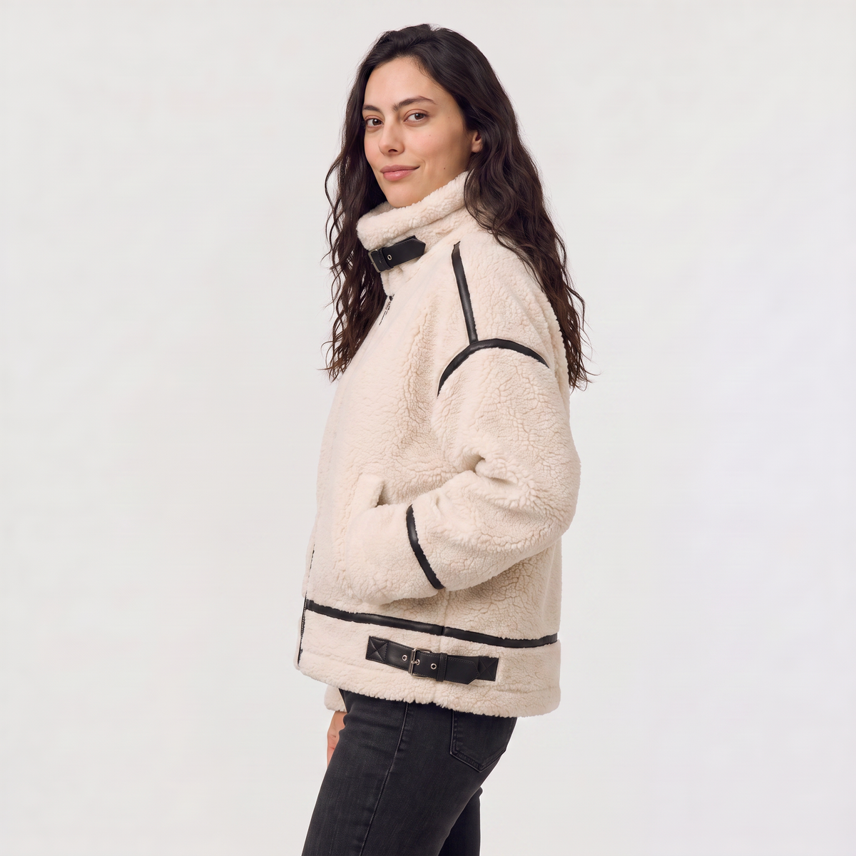 Veste teddy zippée à finitions contrastées — Amielle Paris — vue 3