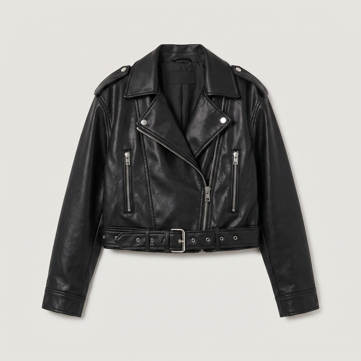 Veste biker courte à zip asymétrique et ceinture — Amielle Paris — vue 6
