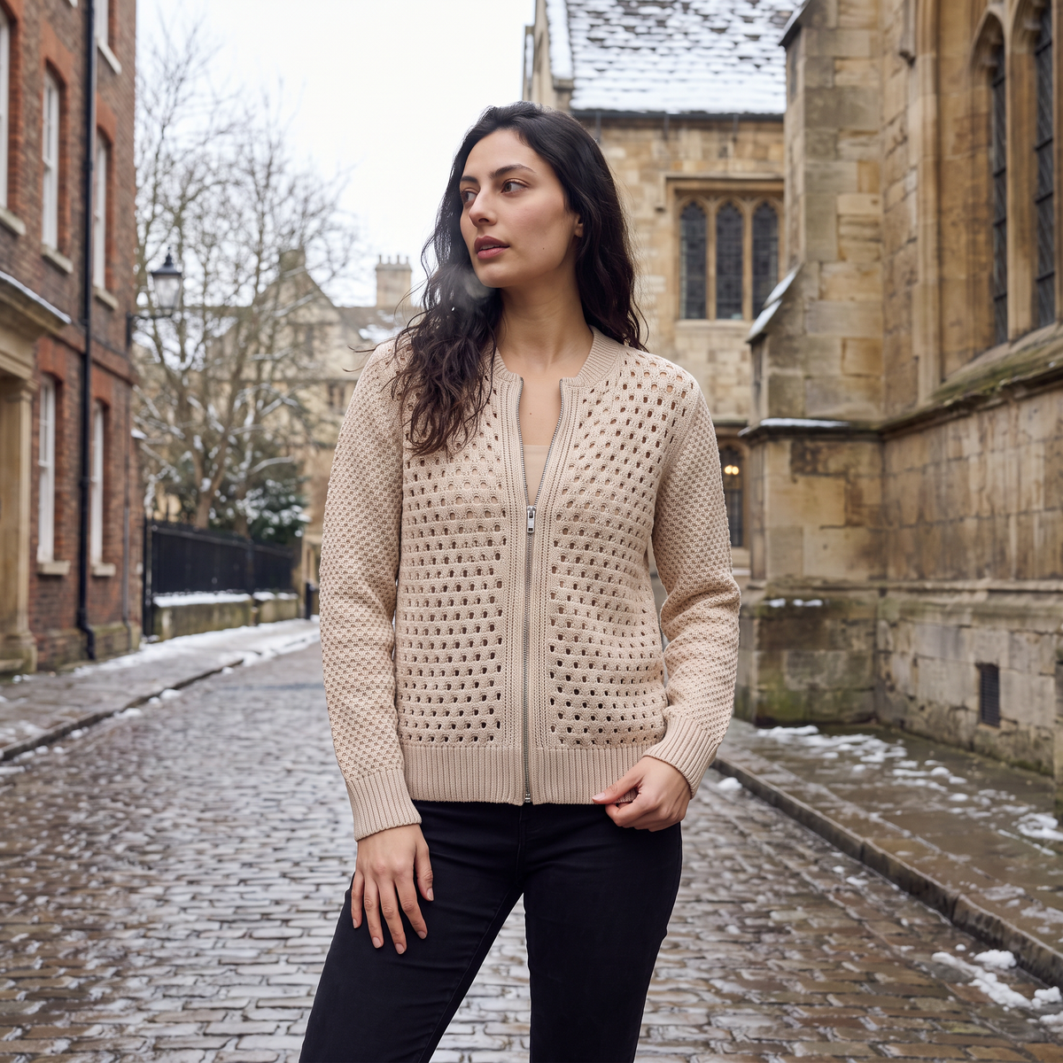 Cardigan ajouré zippé à col rond — Amielle Paris — vue 2