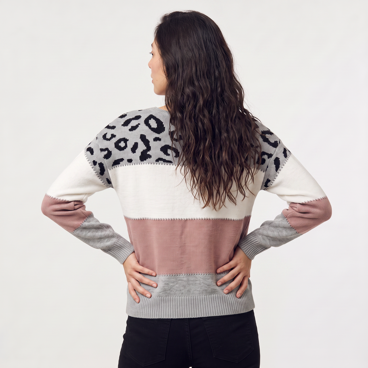 Pull à empiècement léopard et blocs de couleur — Amielle Paris — vue 5