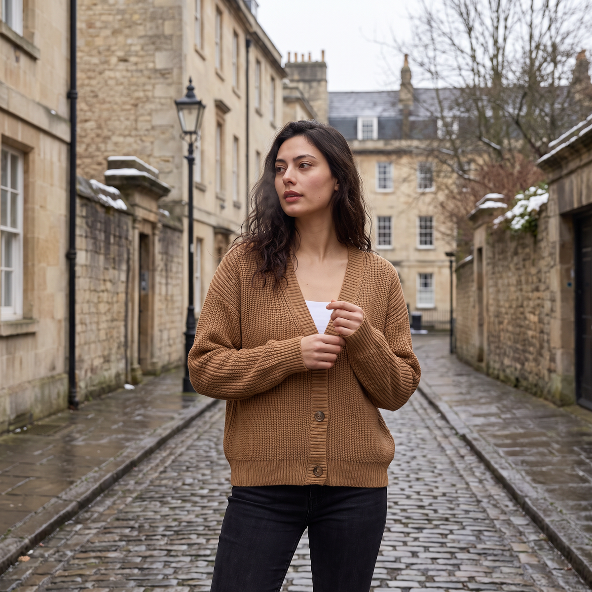 Cardigan côtelé boutonné à col V — Amielle Paris — vue 2