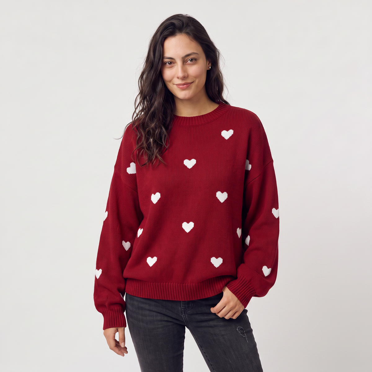 Pull ample à motifs cœurs et épaules tombantes — Amielle Paris — vue 1