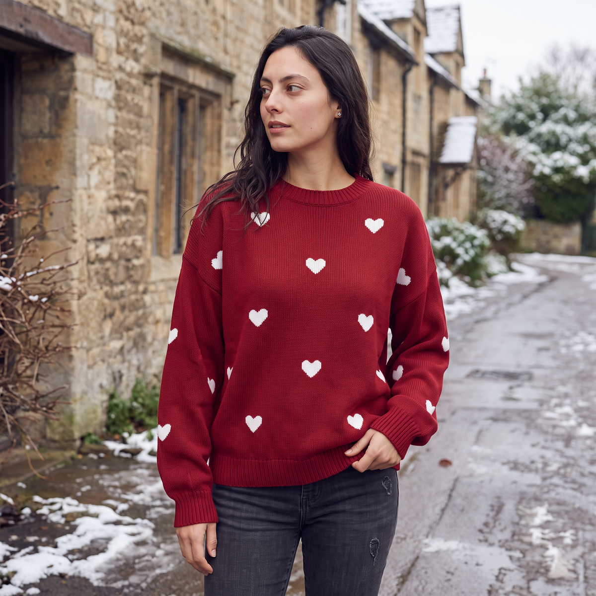 Pull ample à motifs cœurs et épaules tombantes — Amielle Paris — vue 2