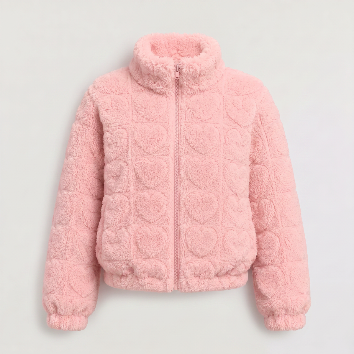 Veste peluche rose à cœurs en relief et col haut — Amielle Paris — vue 7