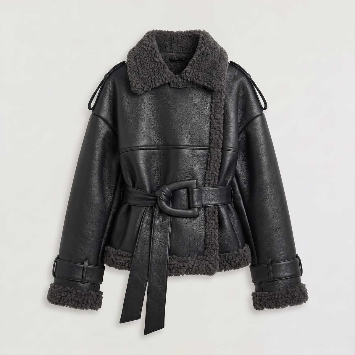 Blouson aviateur court ceinturé à grand col — Amielle Paris — vue 7