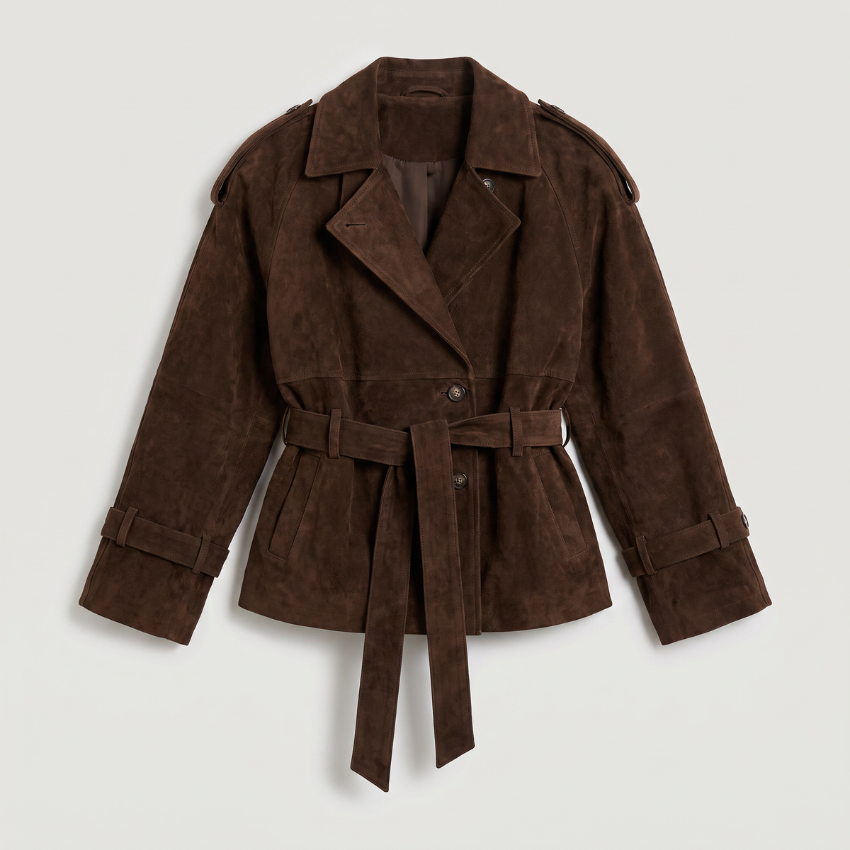Trench court en cuir velours à ceinture — Amielle Paris — vue 6