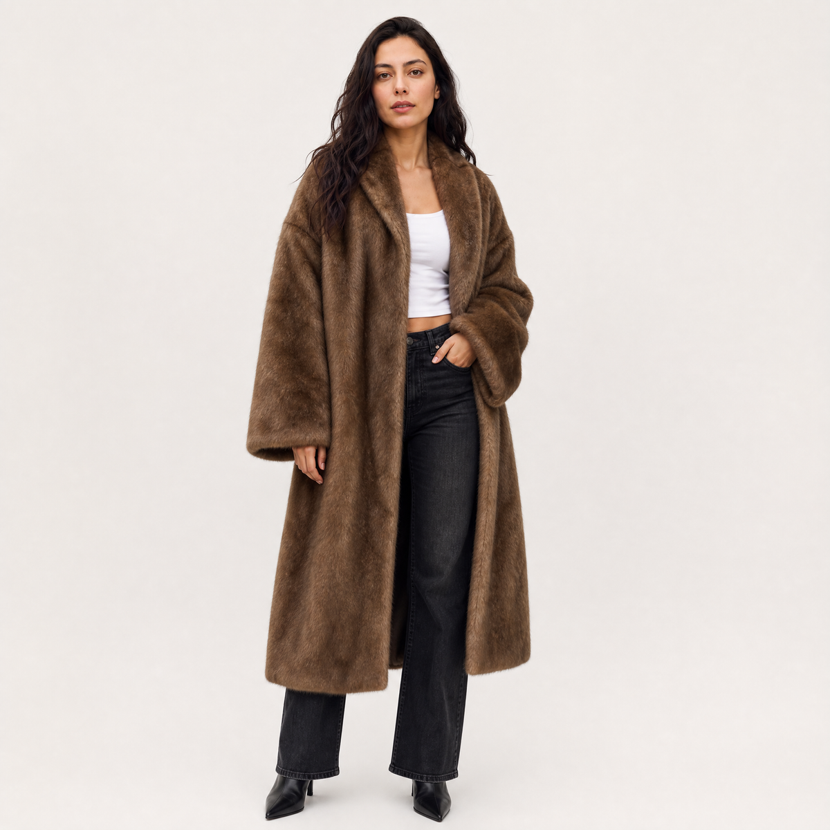 Manteau long ouvert en fausse fourrure — Amielle Paris — vue 1