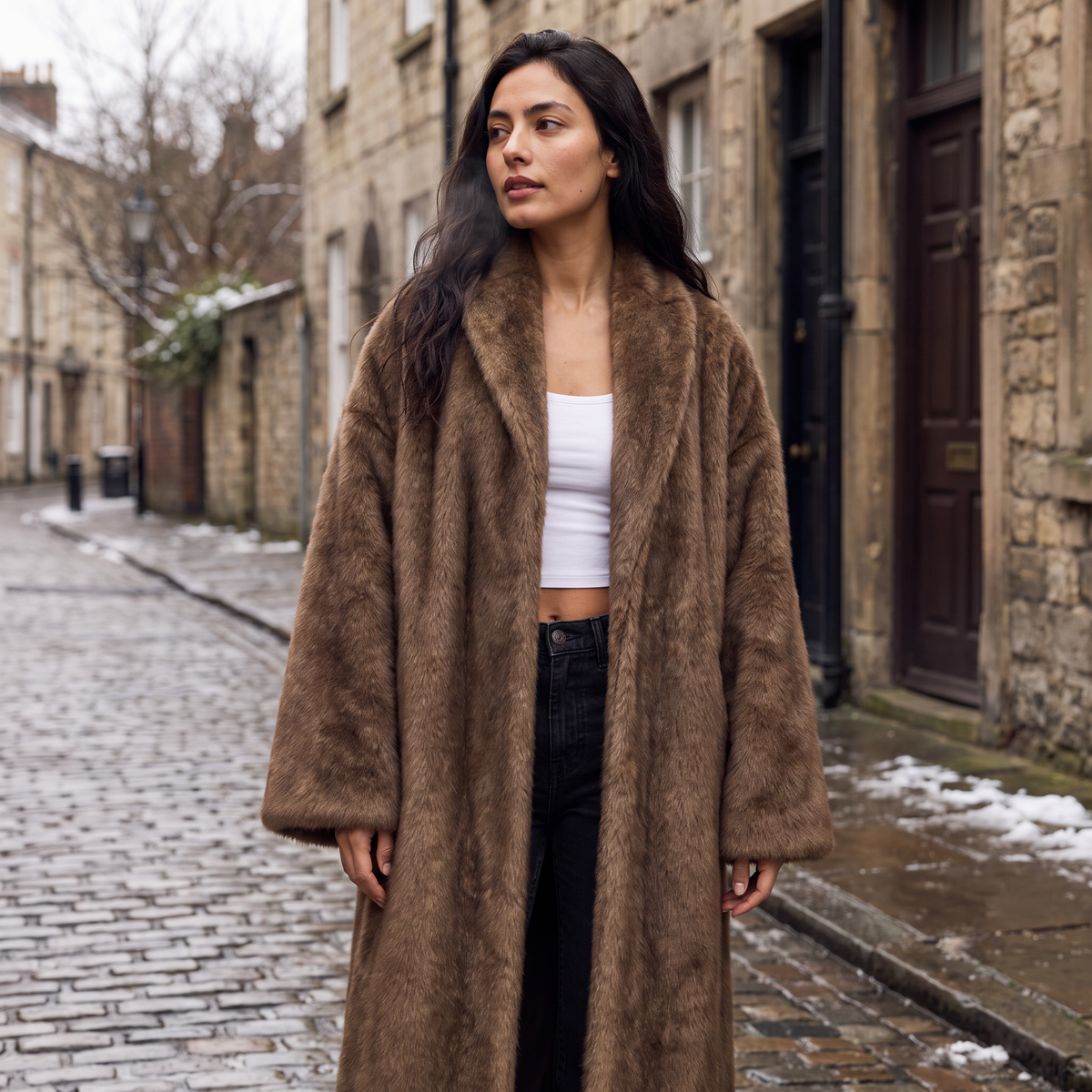 Manteau long ouvert en fausse fourrure — Amielle Paris — vue 2