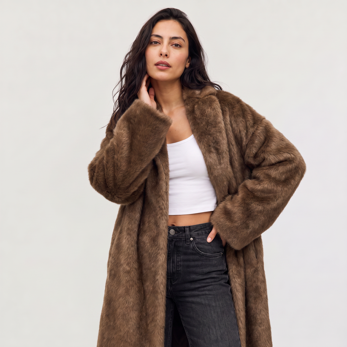 Manteau long ouvert en fausse fourrure — Amielle Paris — vue 3
