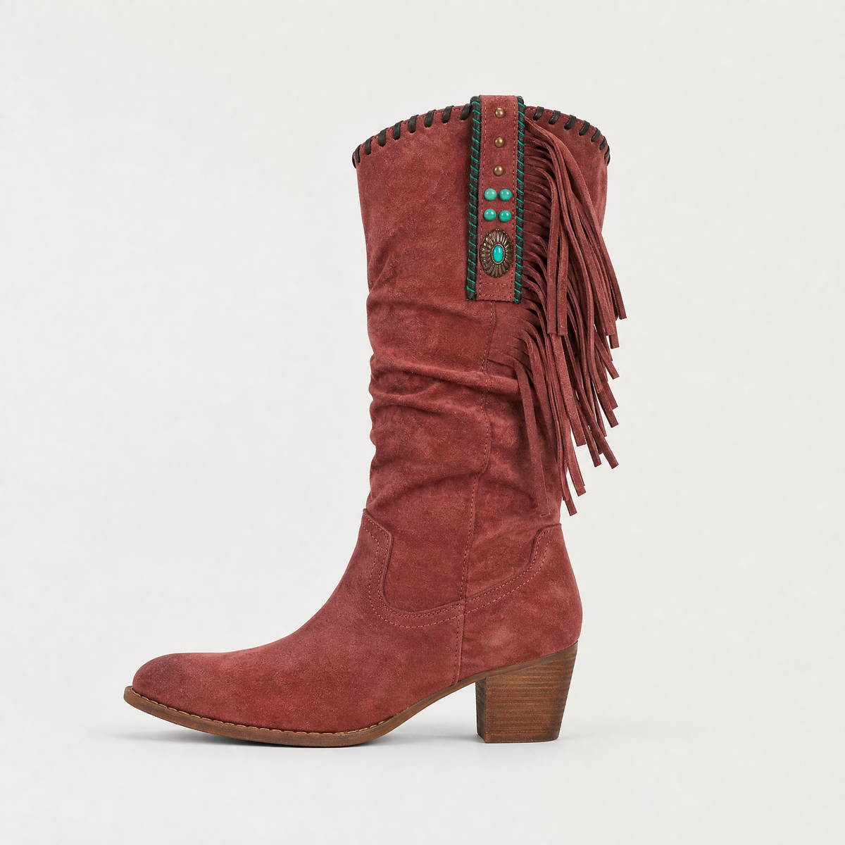 Bottes western en daim à franges et perles — Amielle Paris — vue 1