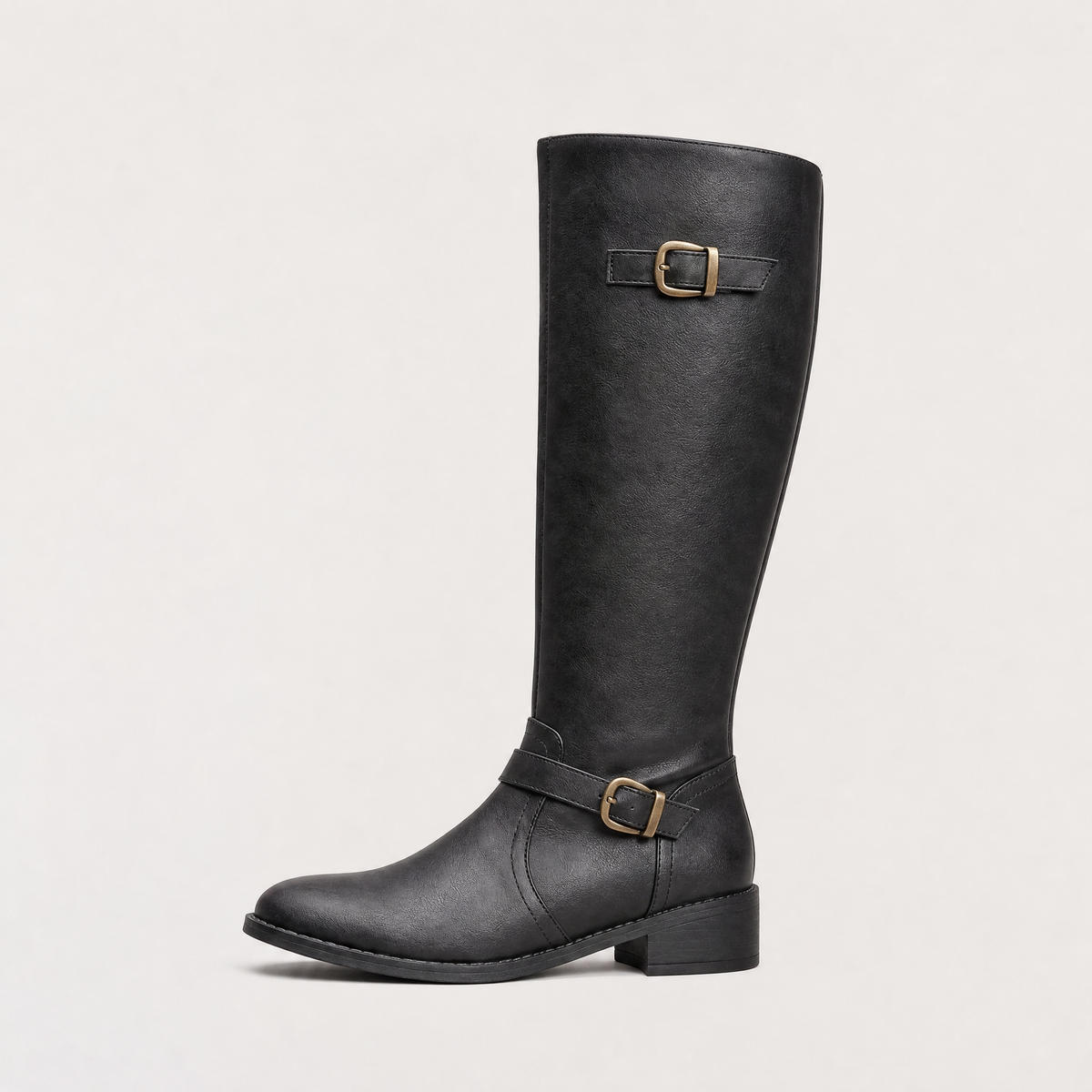 Bottes hautes aspect cuir à zip et talon bloc — Amielle Paris — vue 1