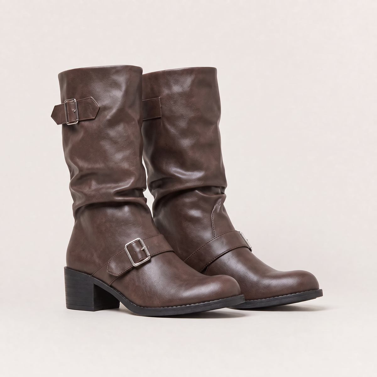 Bottes hautes souples à double boucle et talon bloc — Amielle Paris — vue 4