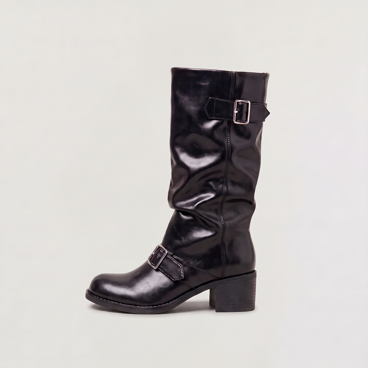 Bottes hautes souples à double boucle et talon bloc — Amielle Paris — vue 6