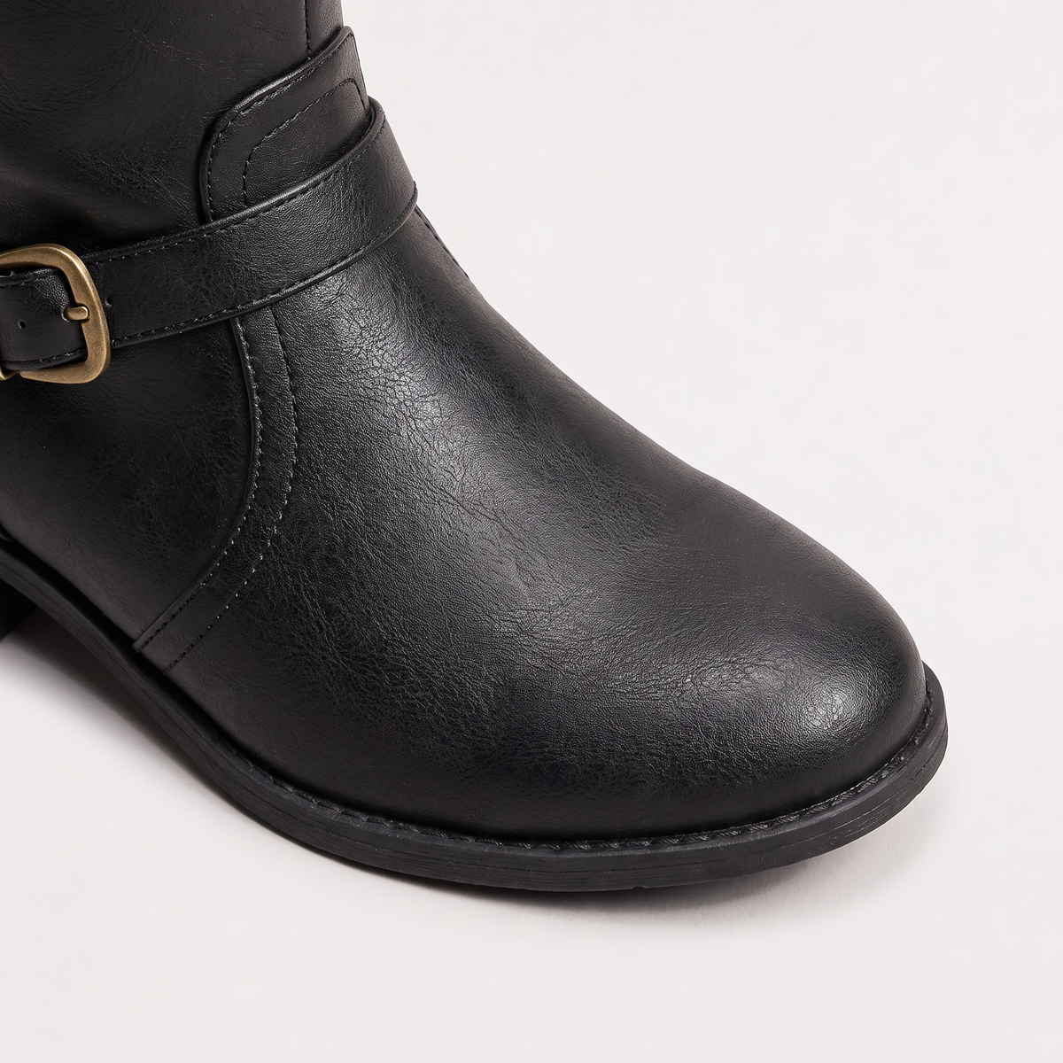 Bottes hautes aspect cuir à zip et talon bloc — Amielle Paris — vue 3
