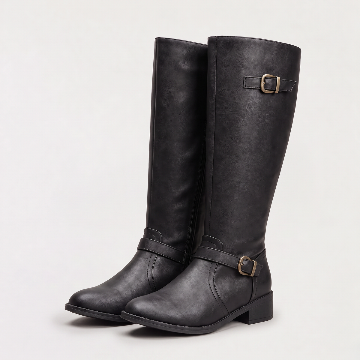 Bottes hautes aspect cuir à zip et talon bloc — Amielle Paris — vue 5