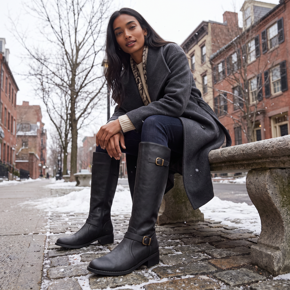Bottes hautes aspect cuir à zip et talon bloc — Amielle Paris — vue 2