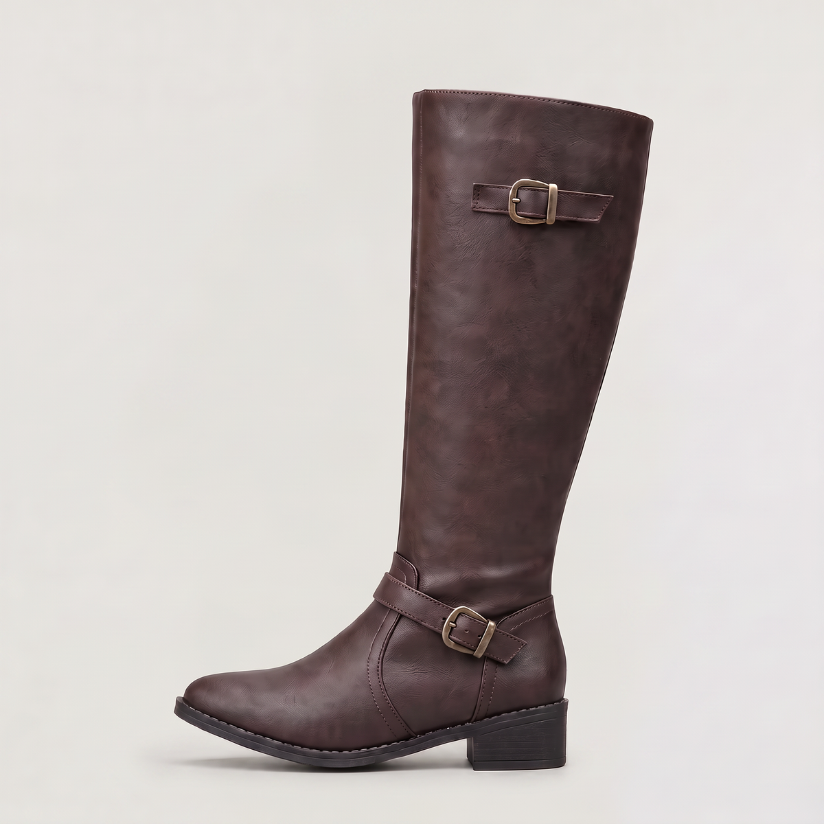 Bottes hautes aspect cuir à zip et talon bloc — Amielle Paris — vue 6