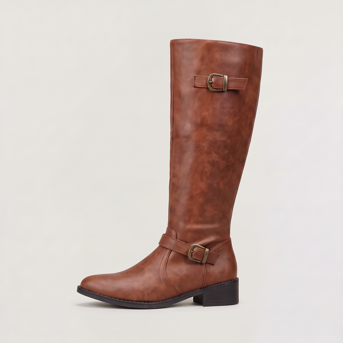 Bottes hautes aspect cuir à zip et talon bloc — Amielle Paris — vue 7