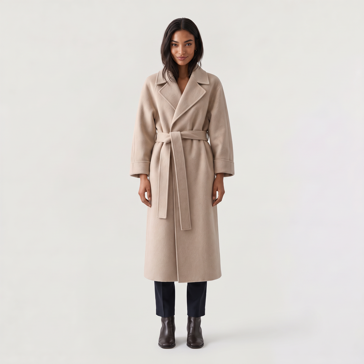 Manteau portefeuille mi-mollet à larges revers — Amielle Paris — vue 1