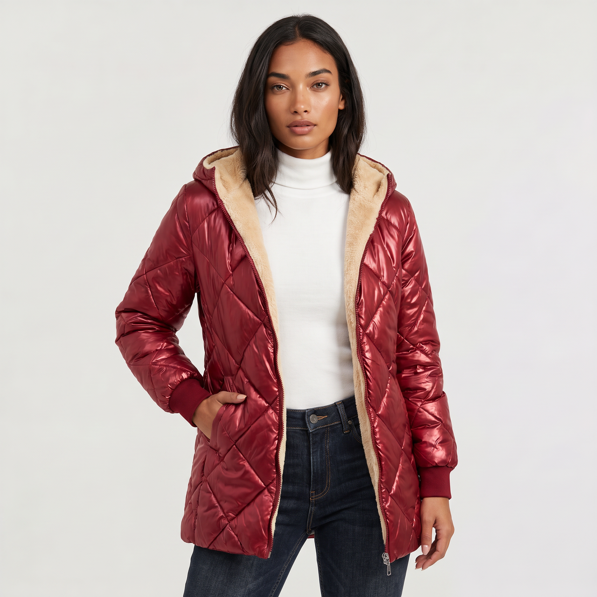 Veste matelassée mi-cuisse à capuche doublée — Amielle Paris — vue 7
