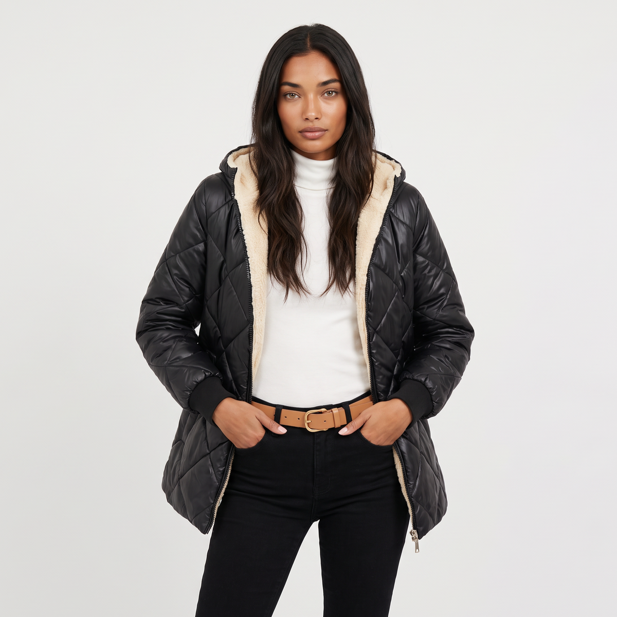 Veste matelassée mi-cuisse à capuche doublée — Amielle Paris — vue 1
