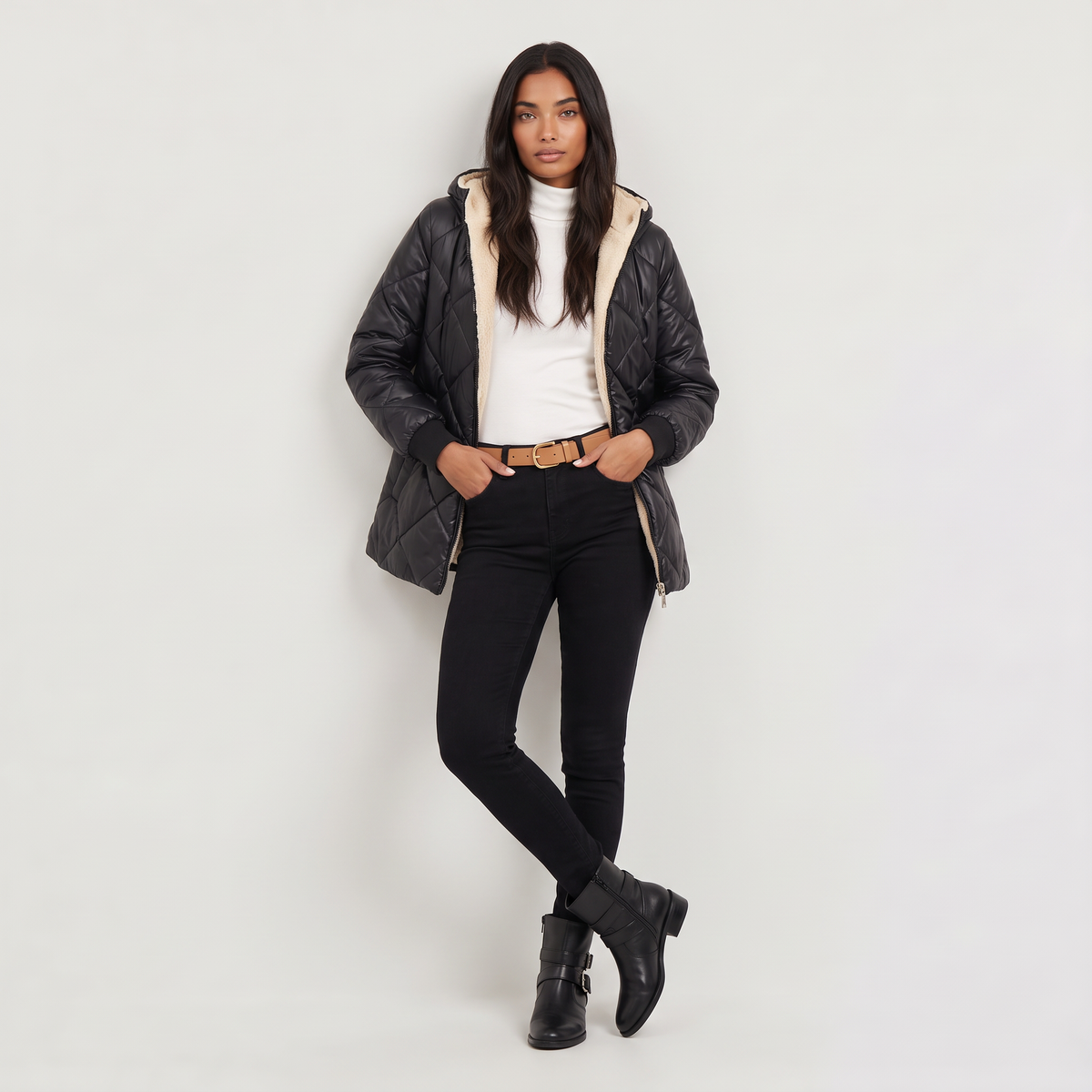 Veste matelassée mi-cuisse à capuche doublée — Amielle Paris — vue 5
