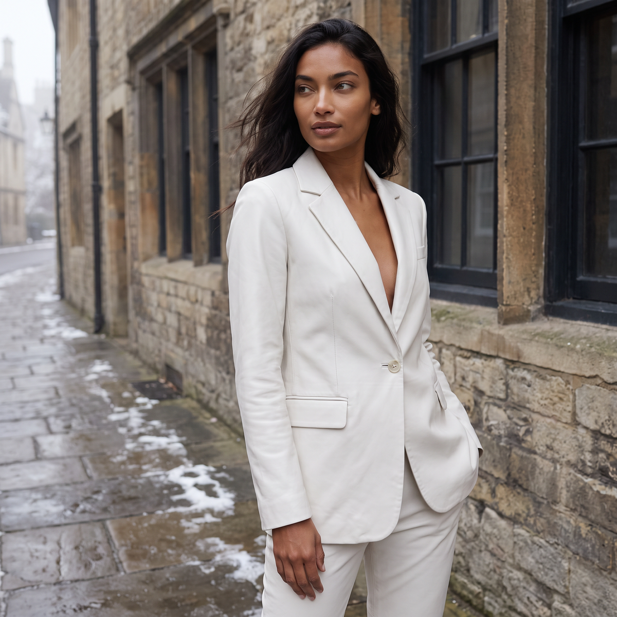 Blazer blanc cintré à revers et bouton unique — Amielle Paris — vue 2