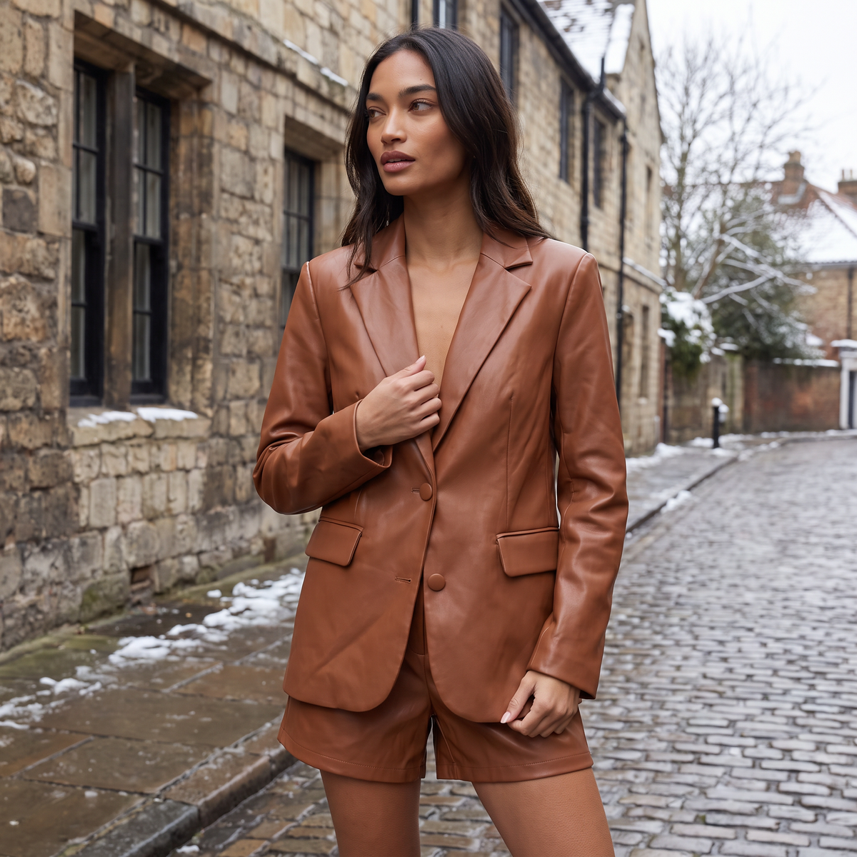 Blazer marron ample à bouton unique — Amielle Paris — vue 2