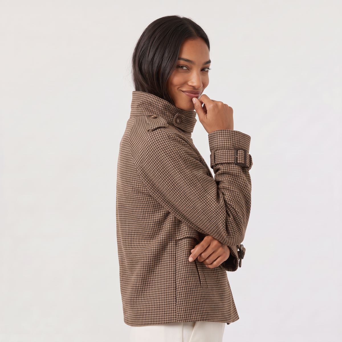 Veste courte à carreaux et col montant — Amielle Paris — vue 5