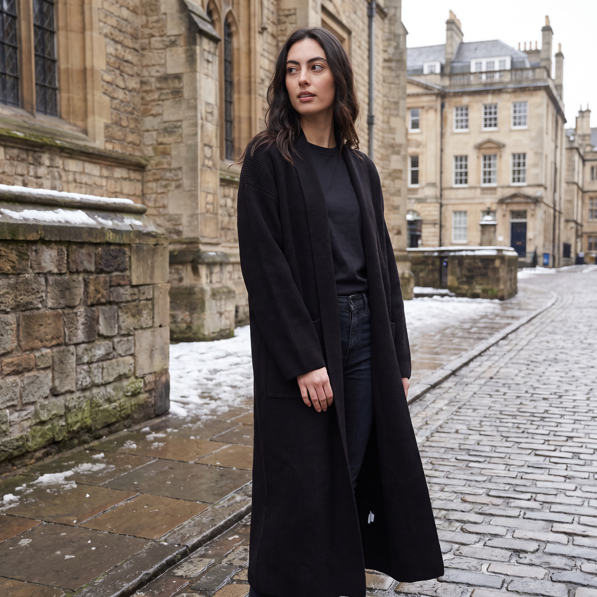 Cardigan long ouvert à poches plaquées — Amielle Paris — vue 4