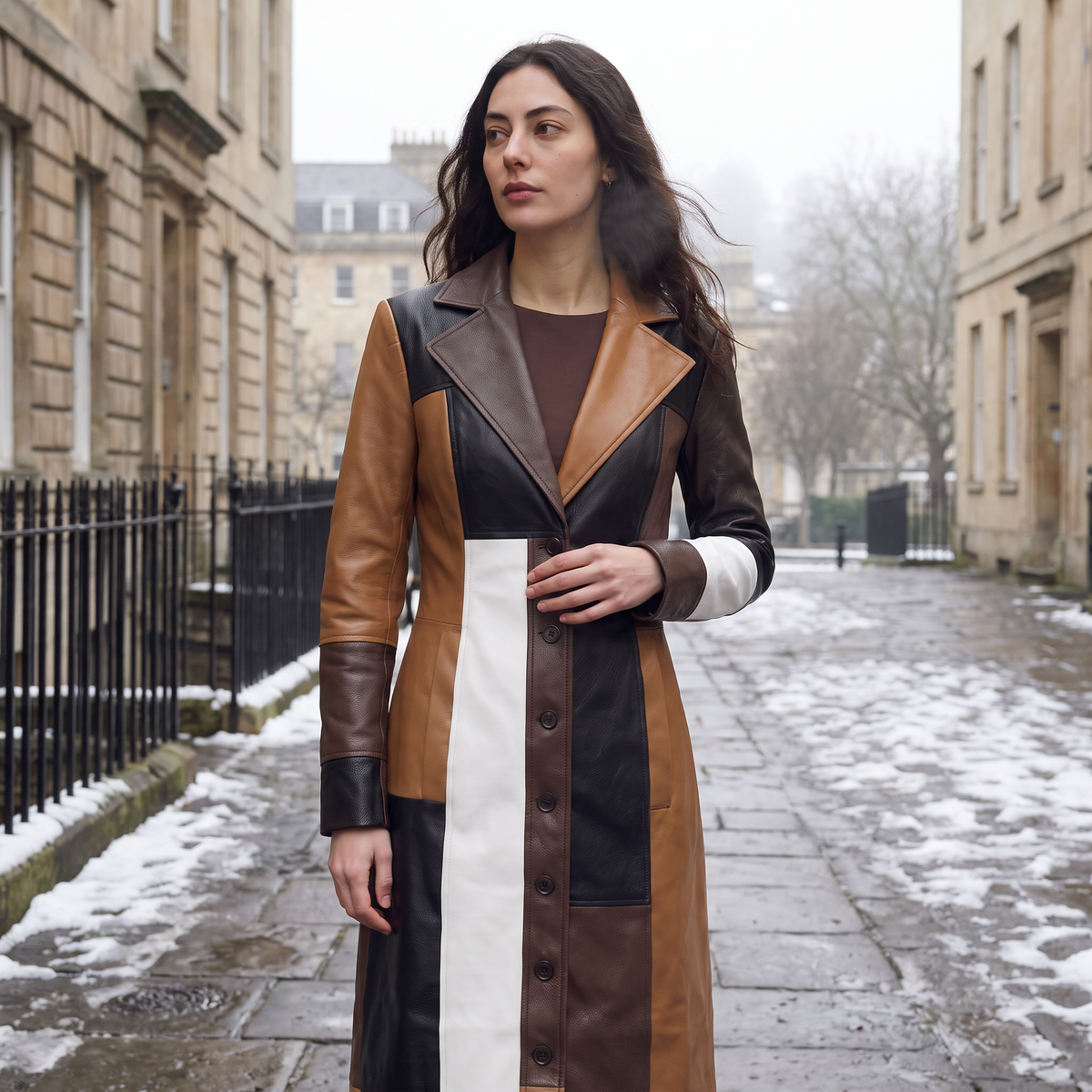 Trench long patchwork aspect cuir — Amielle Paris — vue 2