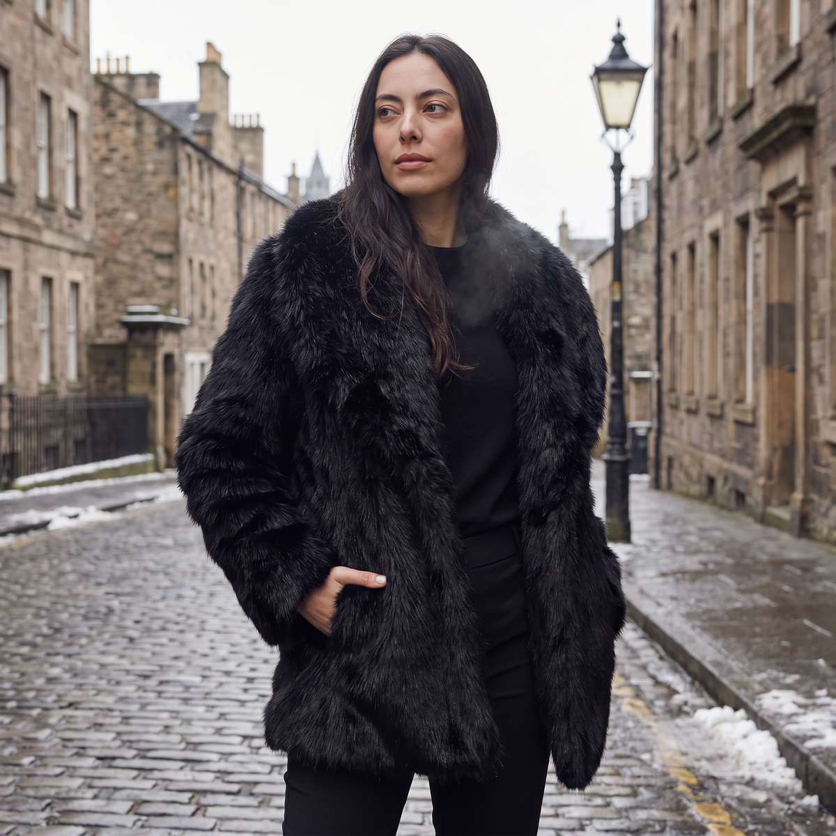 Manteau long en fausse fourrure à grand col — Amielle Paris — vue 2