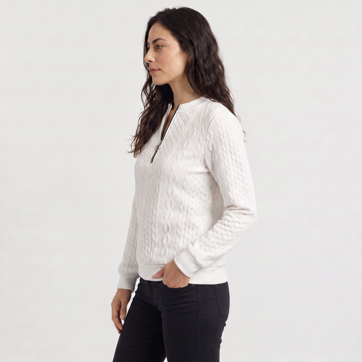 Pull ajusté torsadé à encolure zippée — Amielle Paris — vue 3